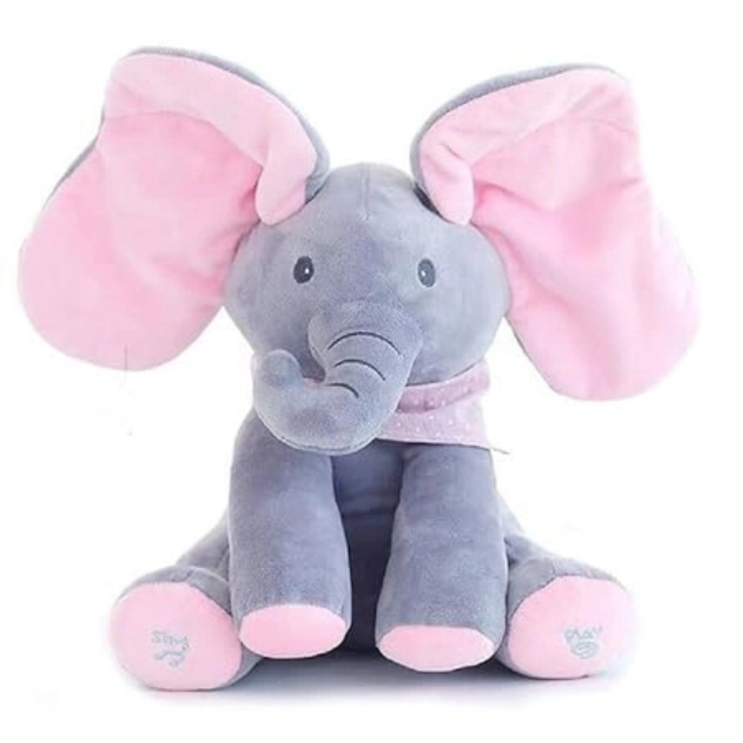 Interactive Peek-a-Boo Elephant Plush Toy with Music & Moving Ears for Babies (Blue)