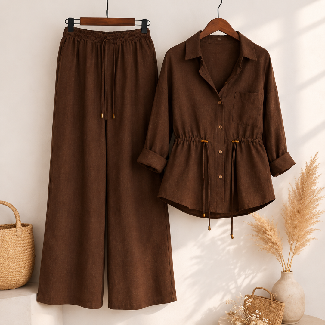 Casual Linen Look Two-Piece Outfit