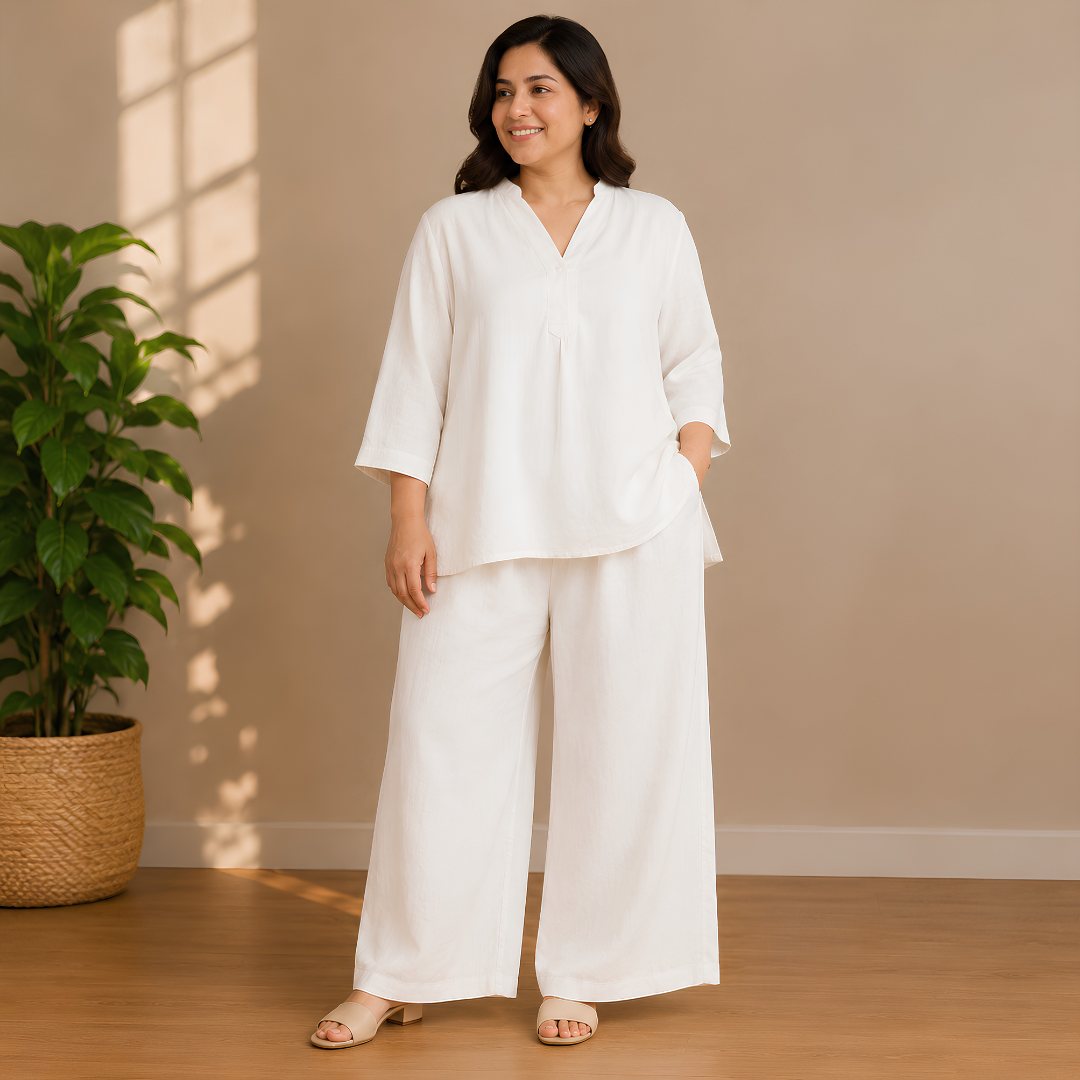 Elegant Black Kaftan Top & Wide-Leg Pants Set