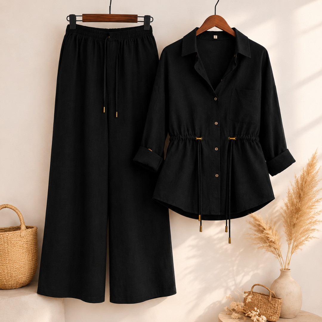 Casual Linen Look Two-Piece Outfit