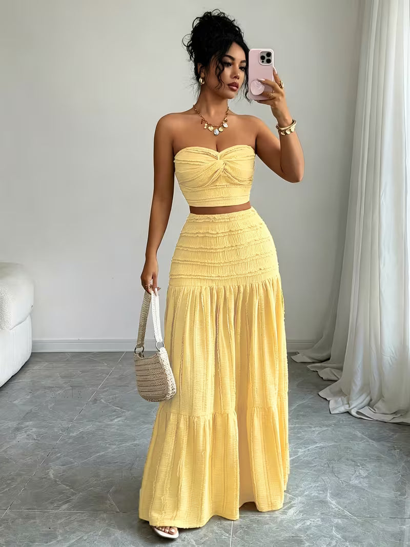 Women’s Ruched Crop Top & Maxi Skirt Co-Ord Set