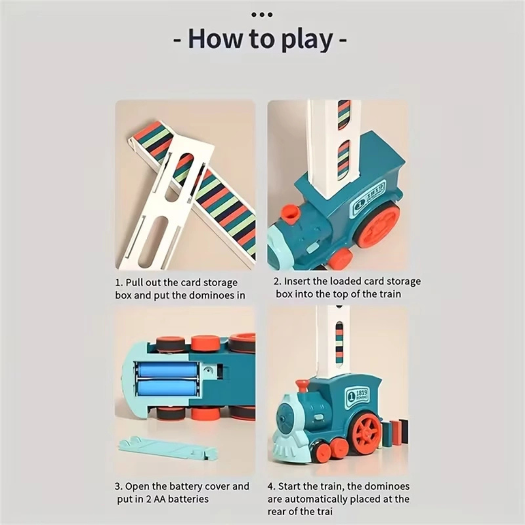 Electric Domino Train Set with Automatic Domino Laying Blocks – Creative STEM Building Toy for Kids (Blue)