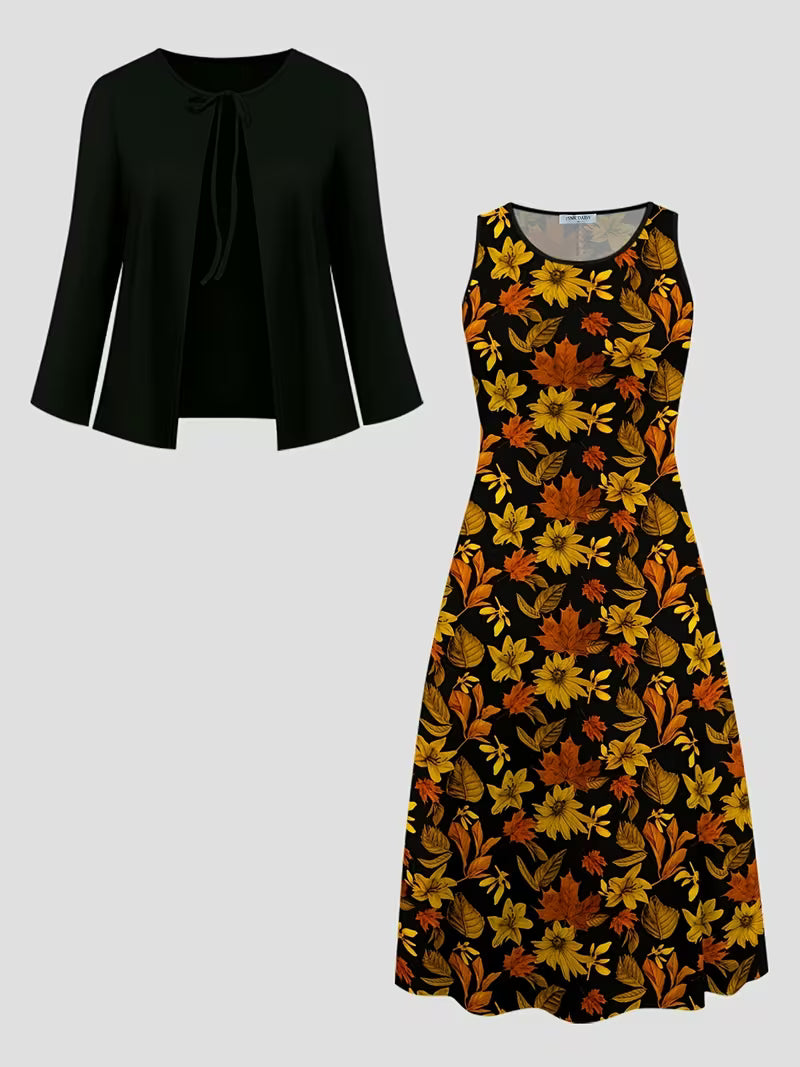 Elegant Floral Print 2-Piece Dress