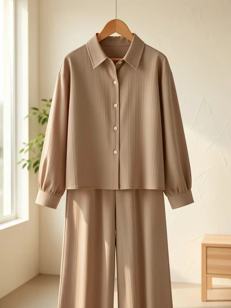 Classic Button-Down Shirt & Wide-Leg Co-Ord Set for Women