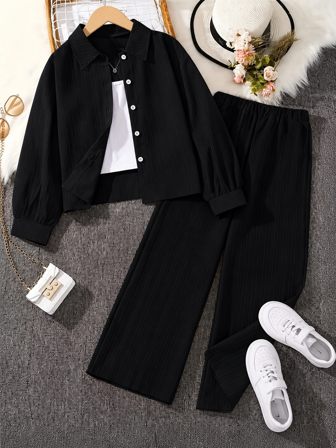 Classic Button-Down Shirt & Wide-Leg Co-Ord Set for Women