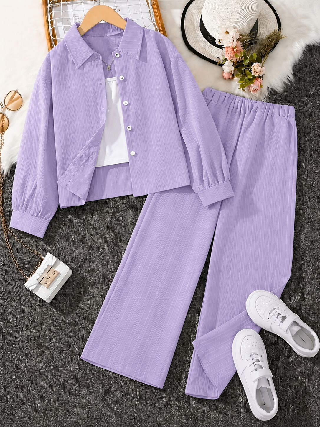 Classic Button-Down Shirt & Wide-Leg Co-Ord Set for Women