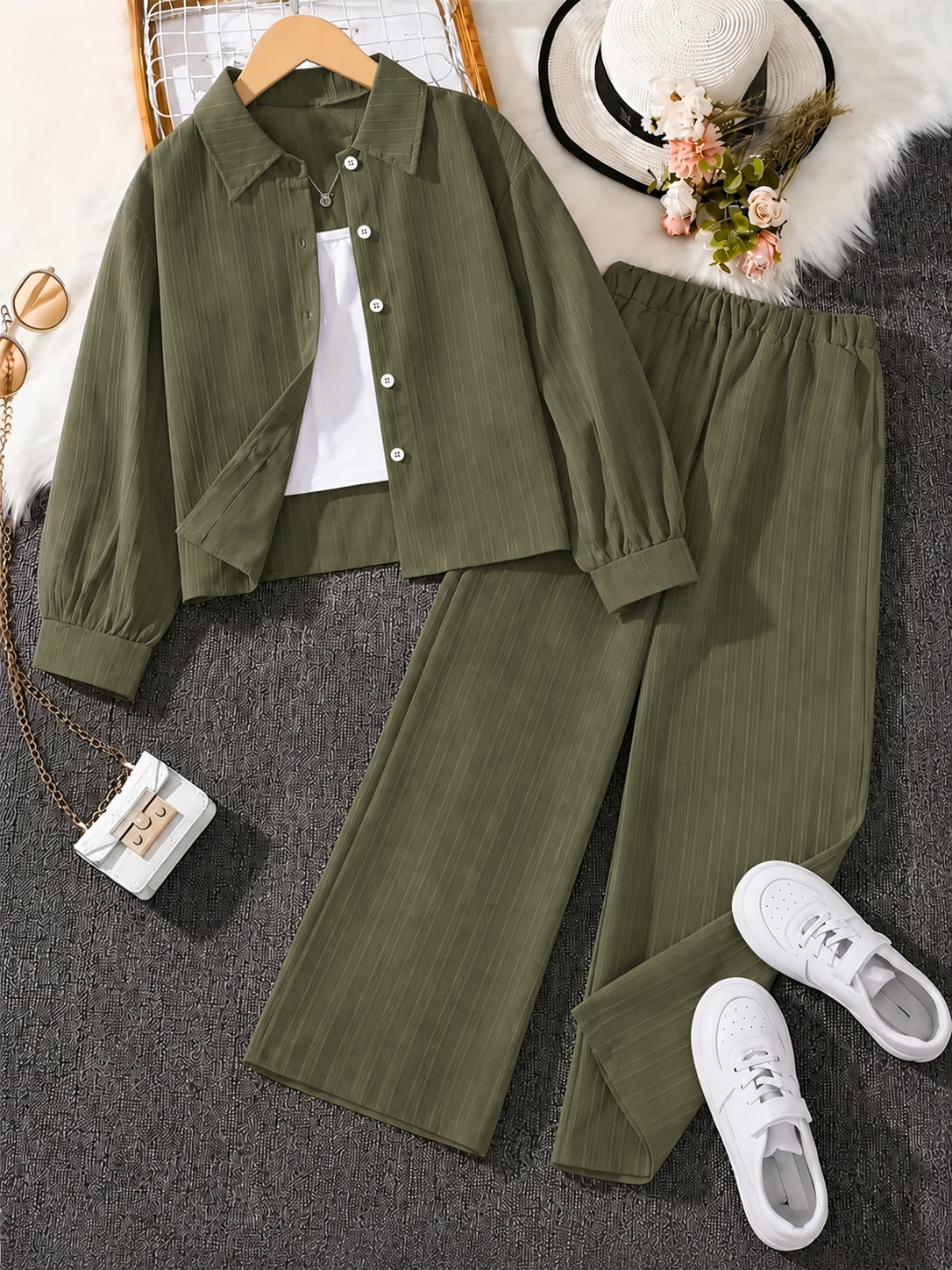 Classic Button-Down Shirt & Wide-Leg Co-Ord Set for Women