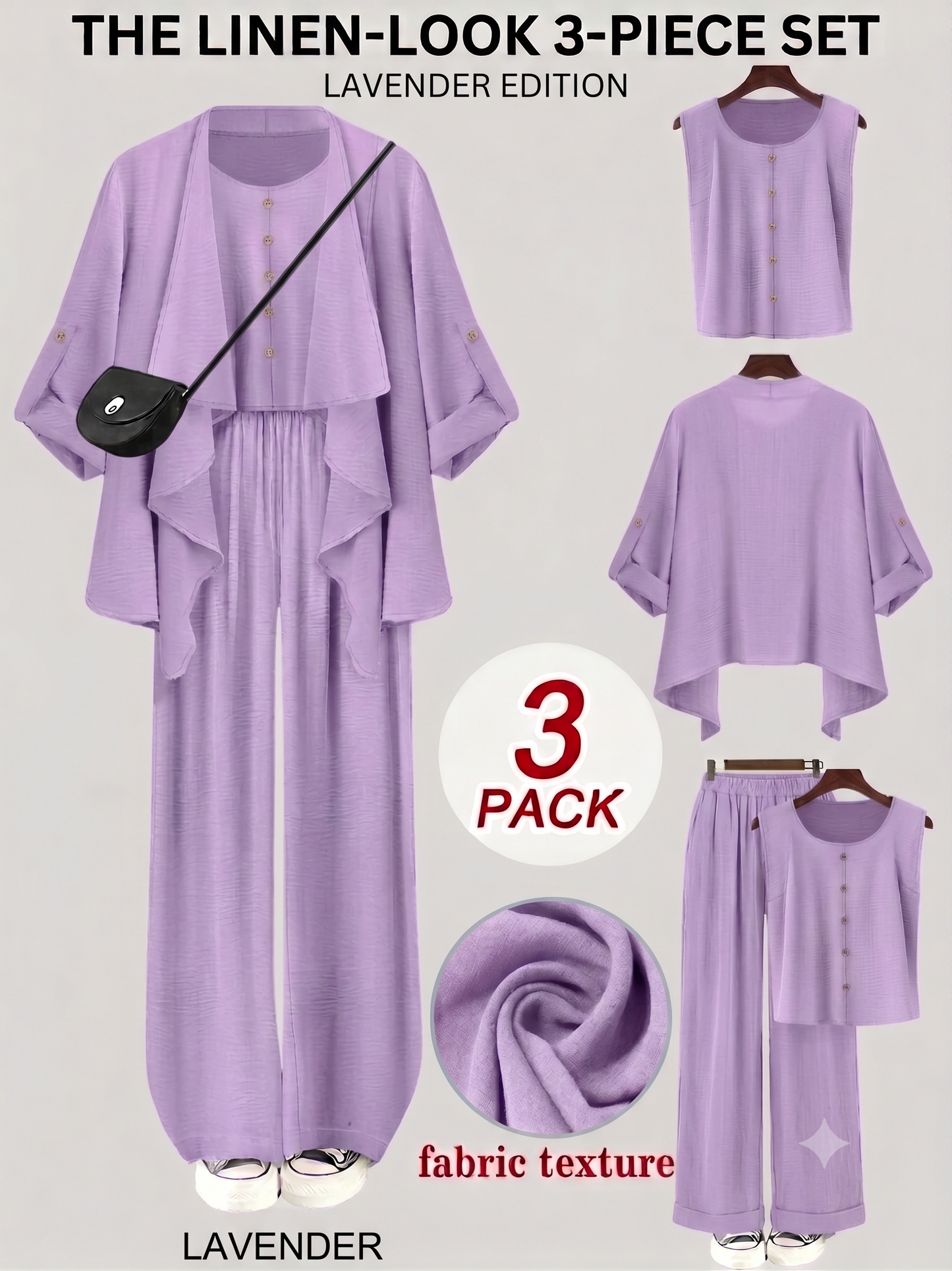 Elegant 3-Piece Co-Ord Set – Cardigan Jacket, Sleeveless Top & Relaxed Pants