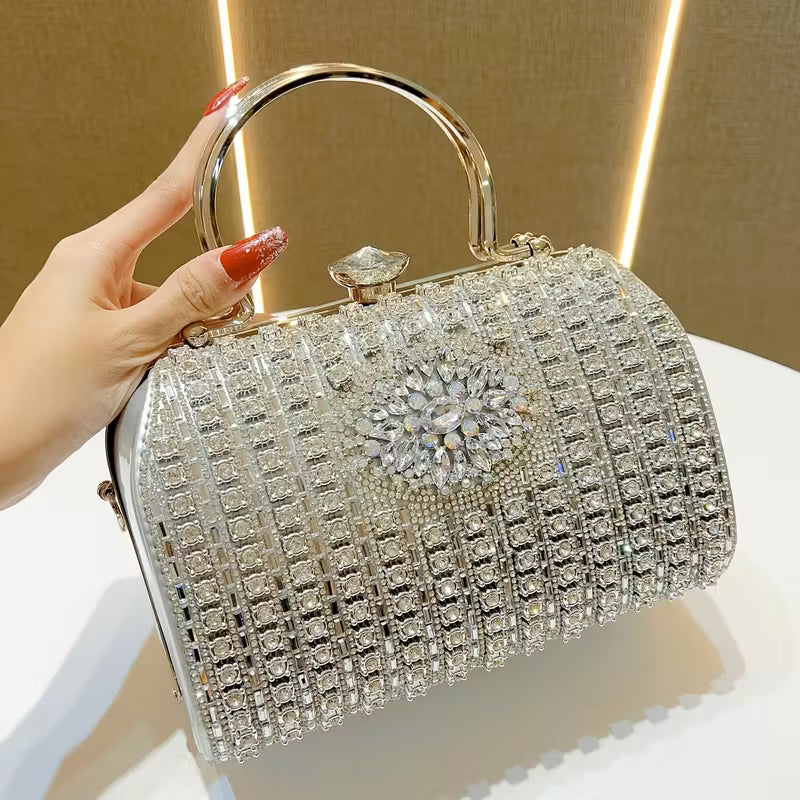 Elegant Rhinestone-Embellished Large Evening Handbag & Crossbody Bag