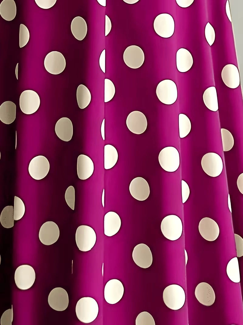 Women's Timeless Polka Dot Midi Dress – Puff Sleeve Belted Fit & Flare Dress