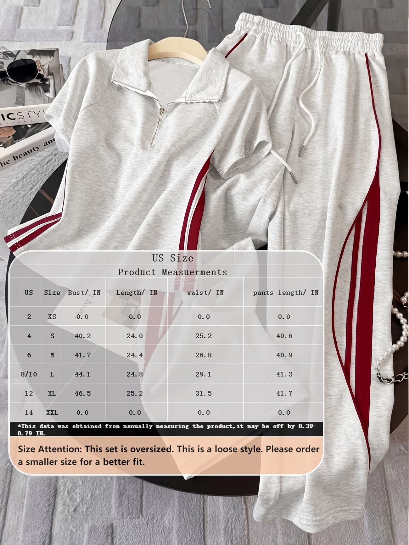 Women's Color Block Half-Zip Polo Collar Top & Jogger Pants Casual 2-Piece Co-Ord Set