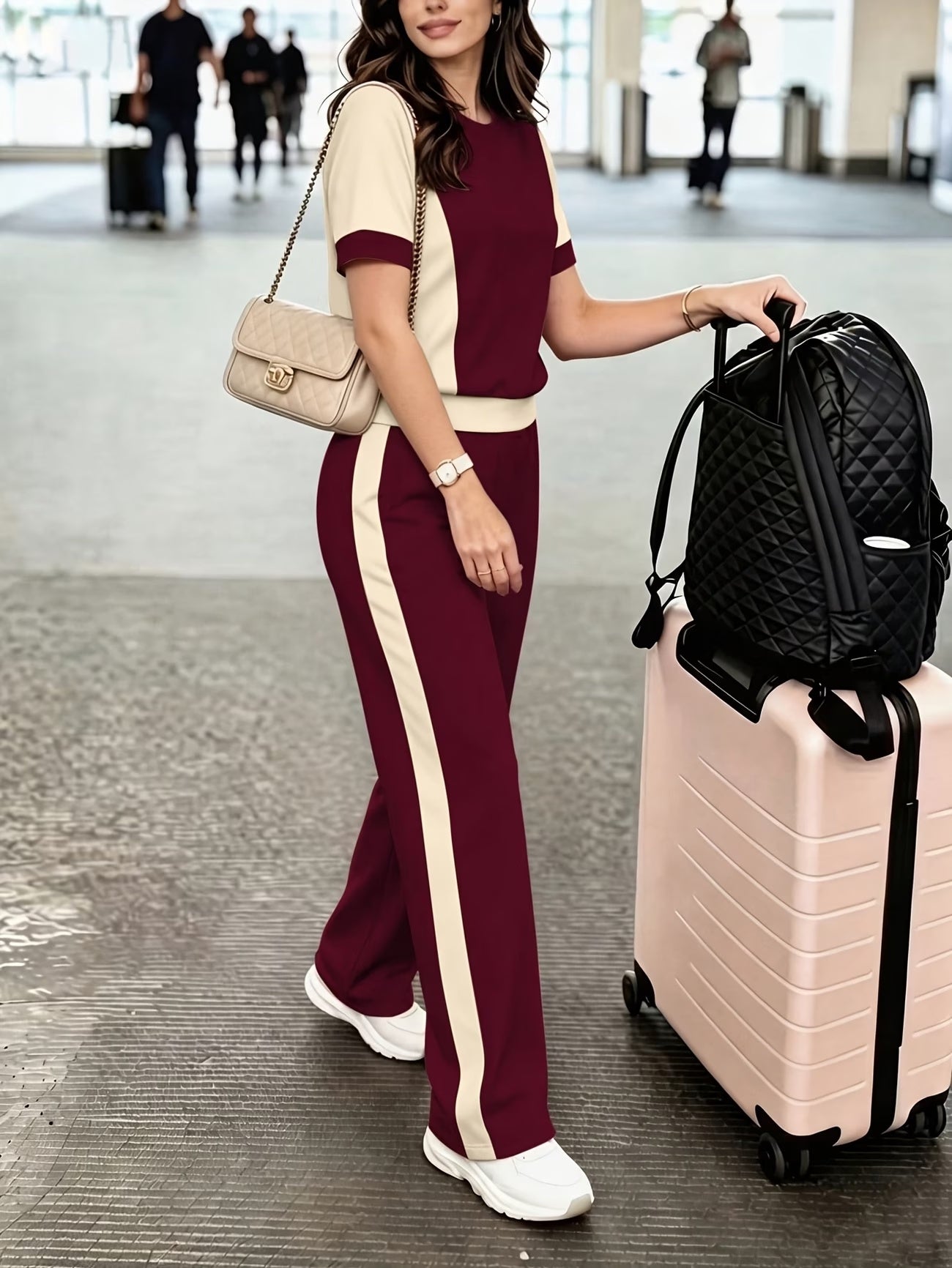 Women's Elegant Colorblock Two-Piece Lounge Set