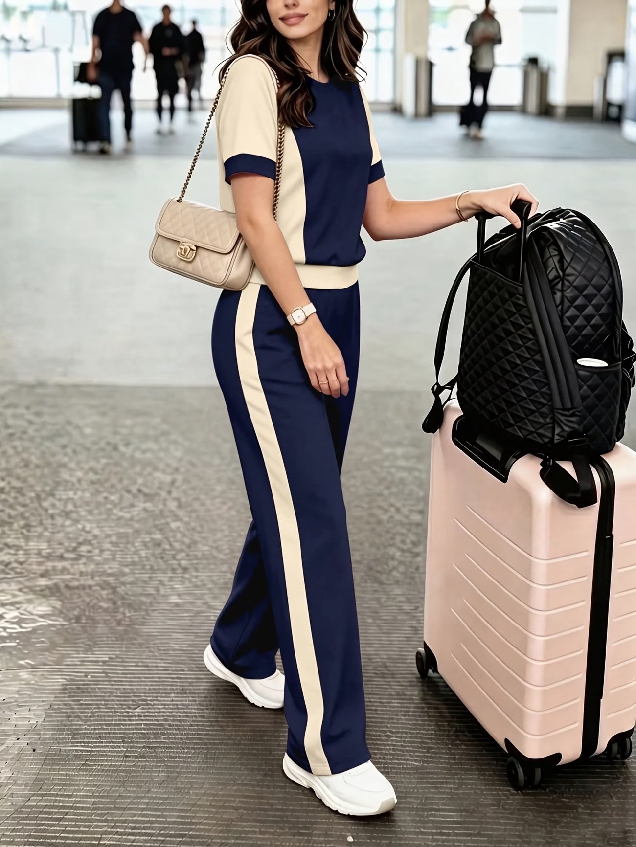 Women's Elegant Colorblock Two-Piece Lounge Set