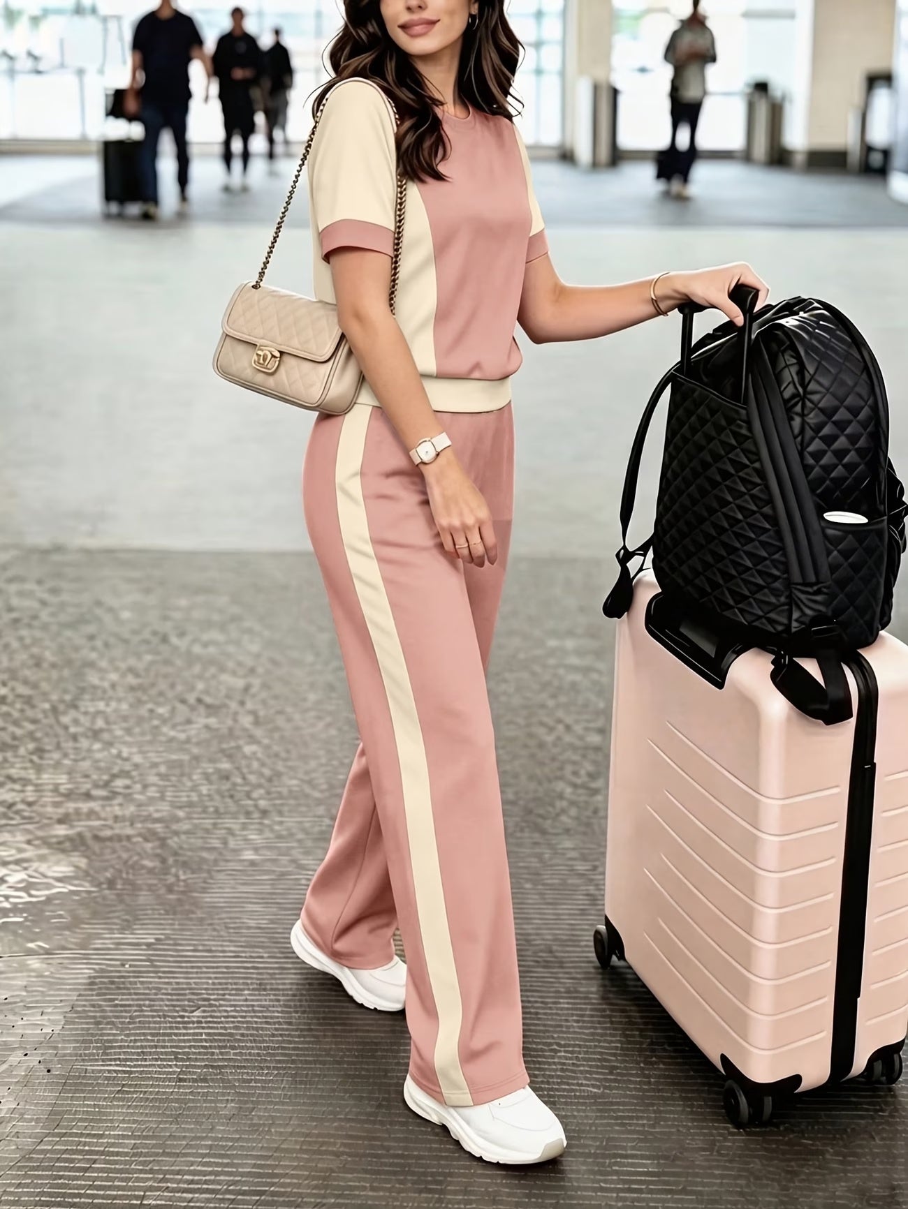 Women's Elegant Colorblock Two-Piece Lounge Set