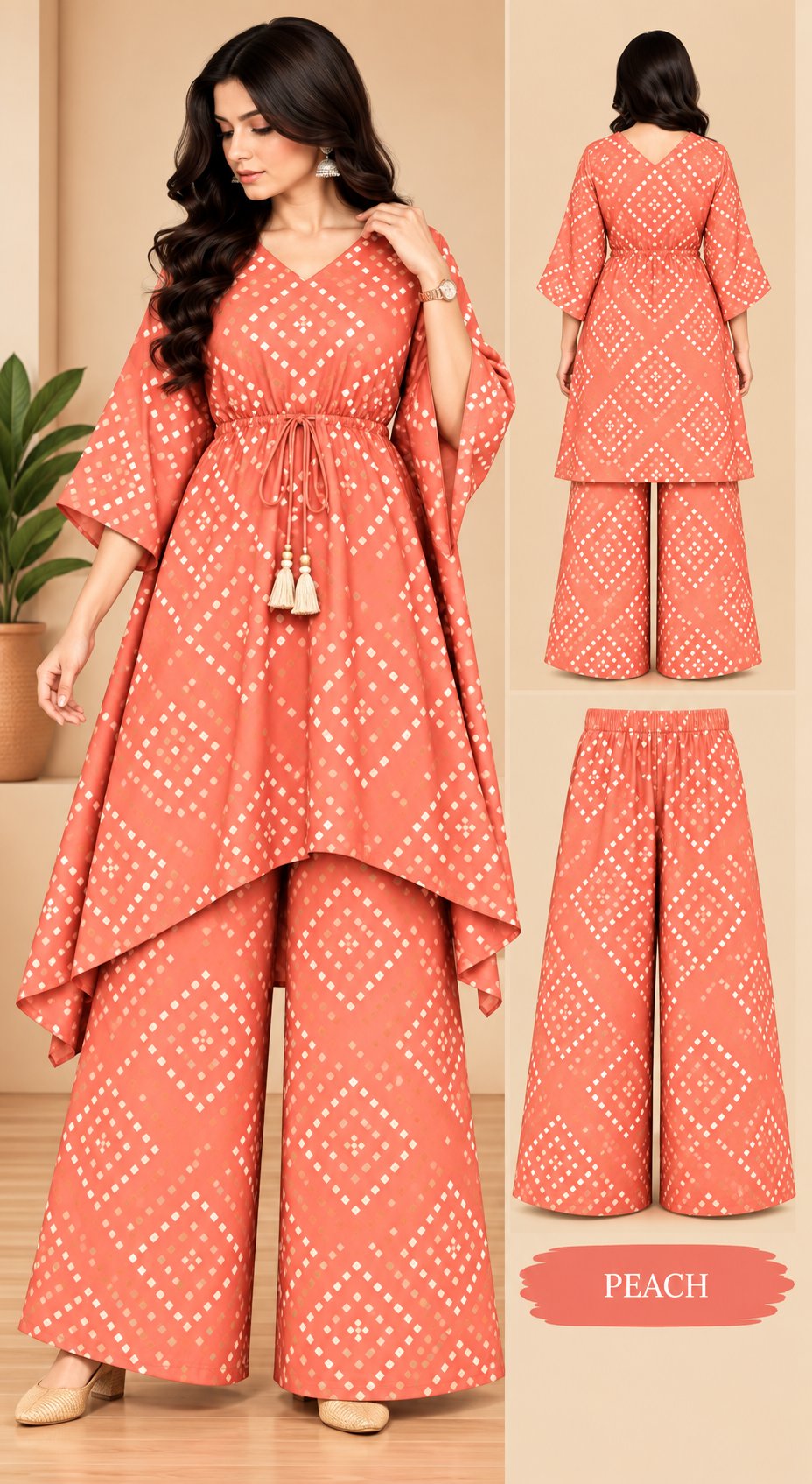Peach Elegance Geometric Printed Kurta Palazzo Set