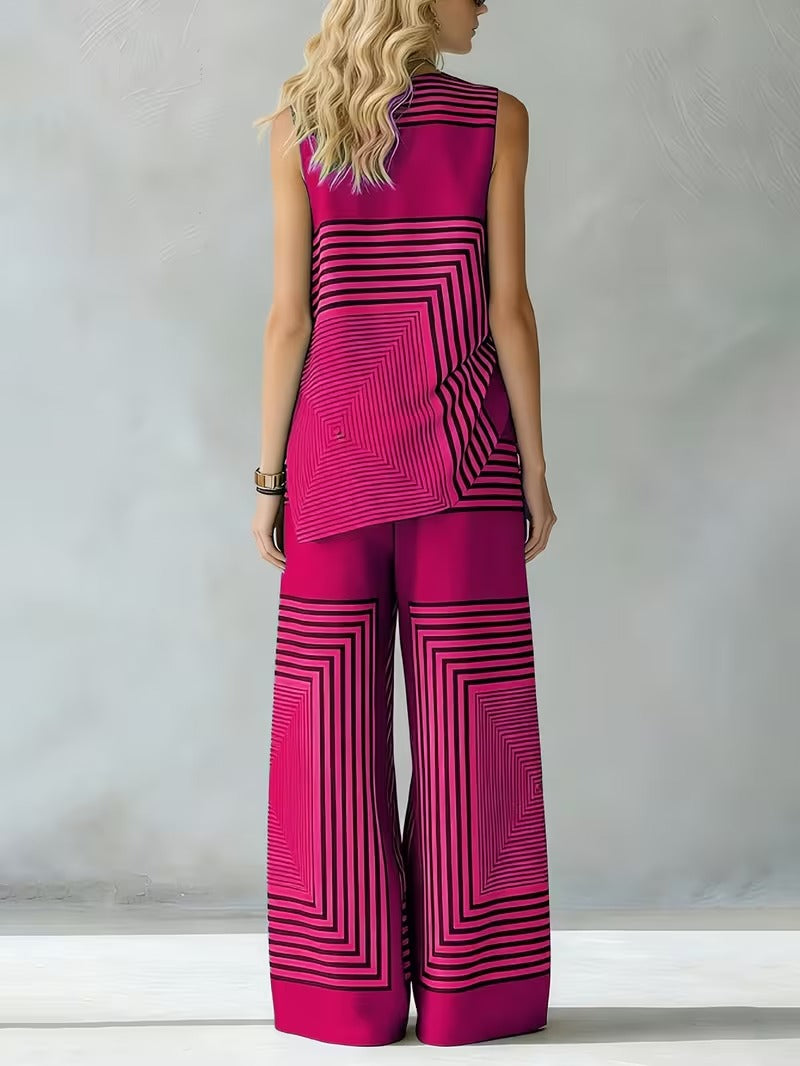 Women's Chic Striped Lounge Co-Ord Set with Slit Vest & Pants