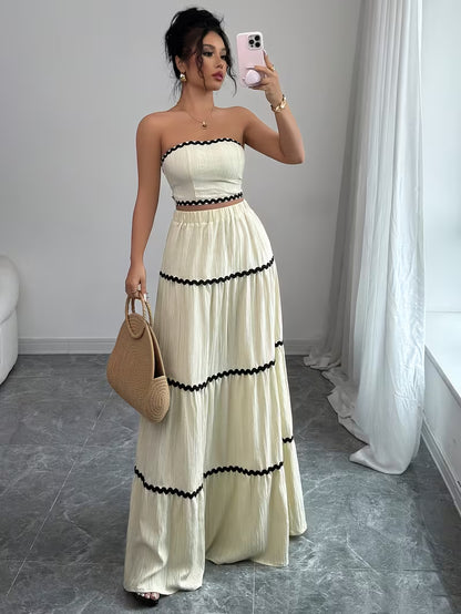 Women’s  Ruched Crop Top & Maxi Skirt Co-Ord Set