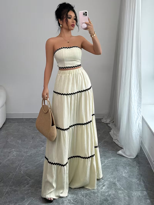 Women’s  Ruched Crop Top & Maxi Skirt Co-Ord Set