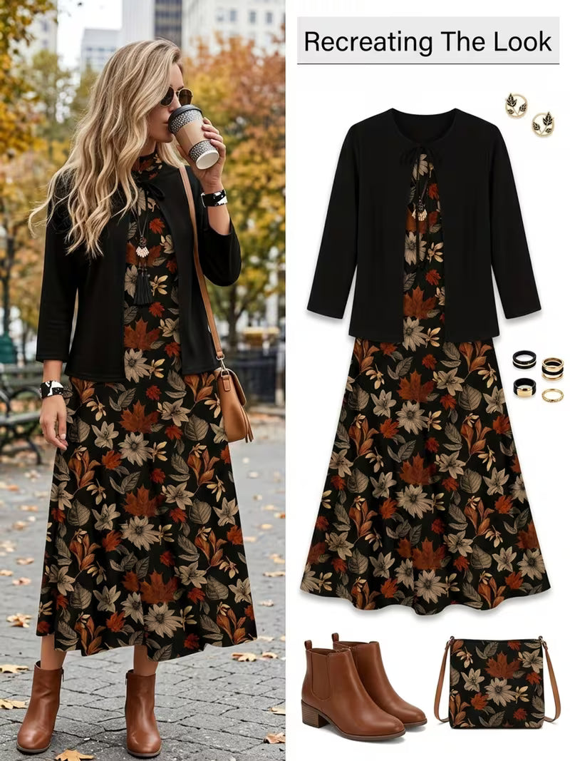 Elegant Floral Print 2-Piece Dress