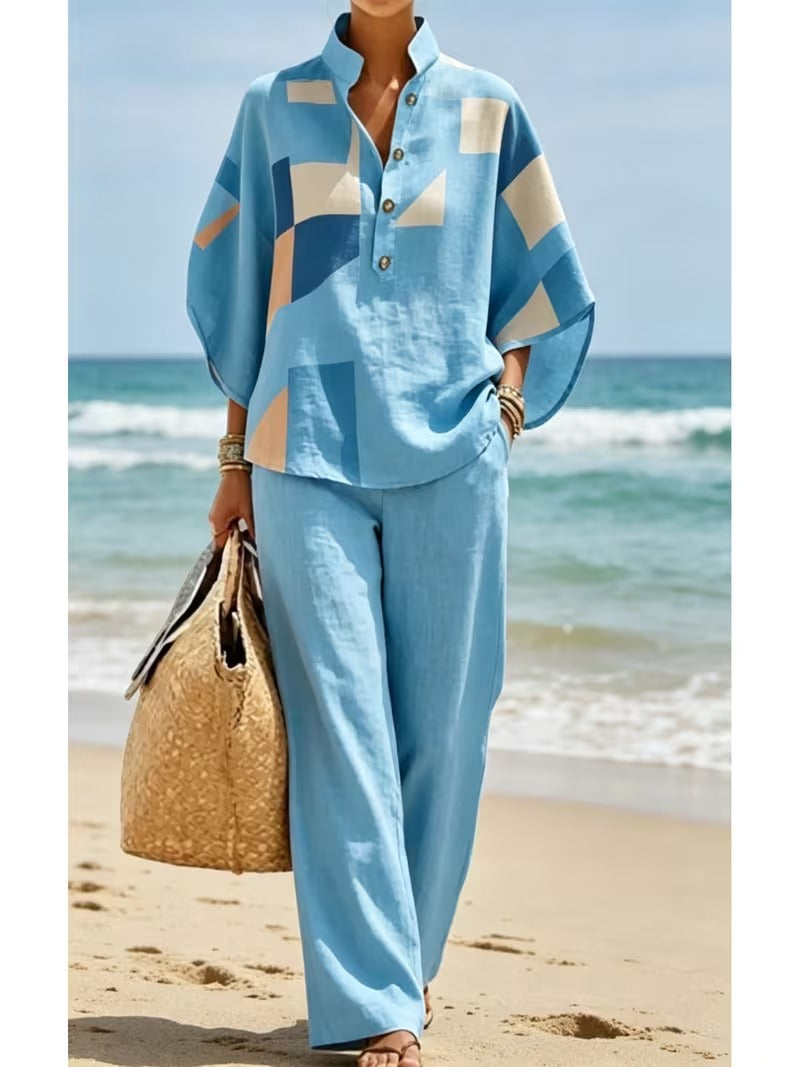 Chic Plus Size Stand Collar Wide Leg Co-Ord