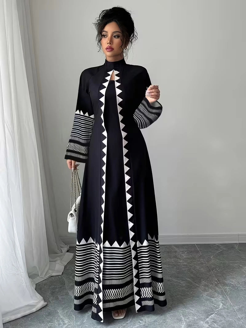 Women's Elegant Floral Print Maxi Dress | Long Sleeve A-Line Party & Evening Dress