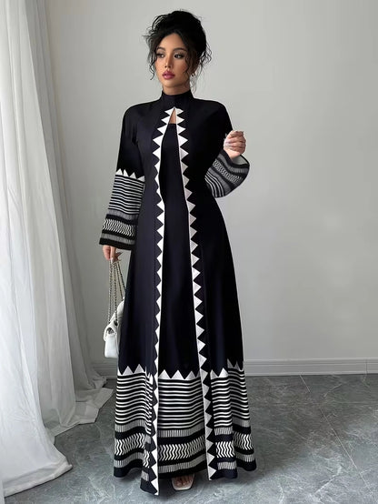 Women's Elegant Floral Print Maxi Dress | Long Sleeve A-Line Party & Evening Dress