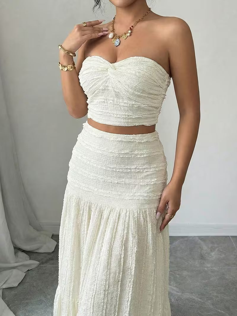 Women’s  Ruched Crop Top & Maxi Skirt Co-Ord Set