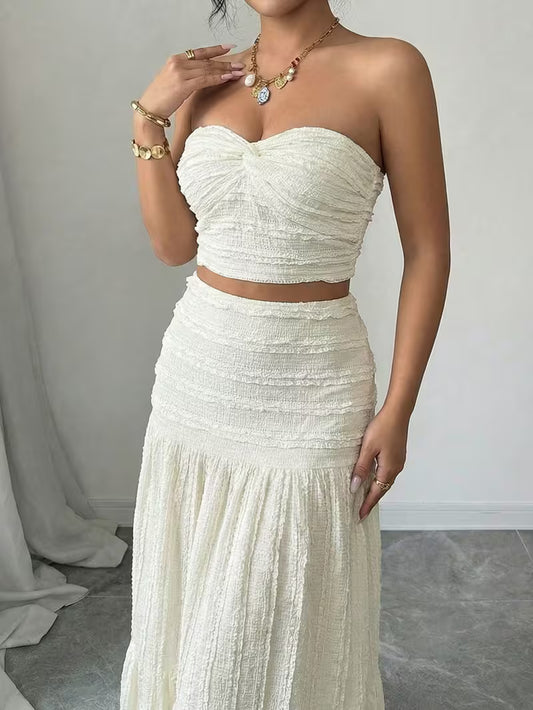 Women’s  Ruched Crop Top & Maxi Skirt Co-Ord Set