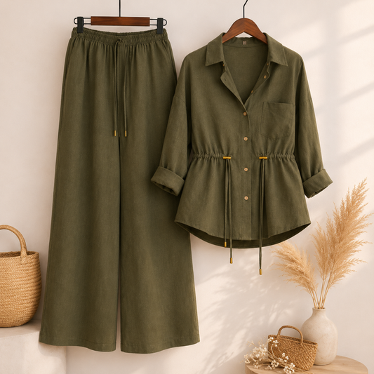Casual Linen Look Two-Piece Outfit