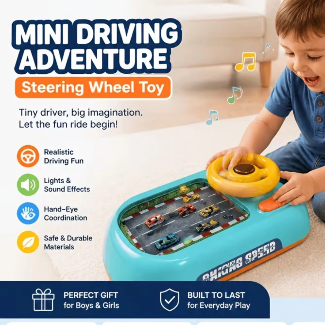 Interactive Racing Steering Wheel Toy with Cars – Driving Simulation Adventure Game Set for Kids (Green)