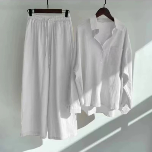 Vintage Chic Oversized Shirt & Wide-Leg Pants Co-Ord Set
