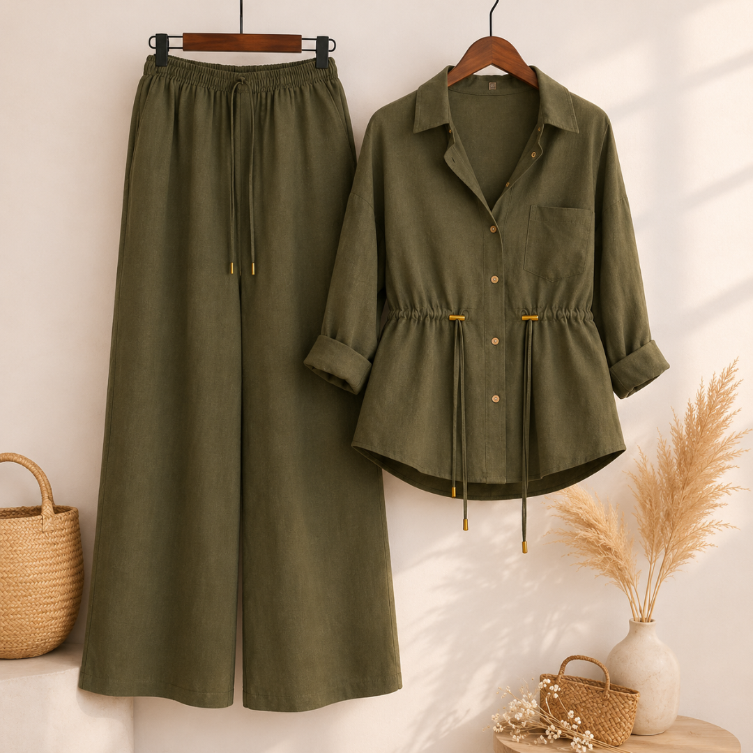 Casual Linen Look Two-Piece Outfit