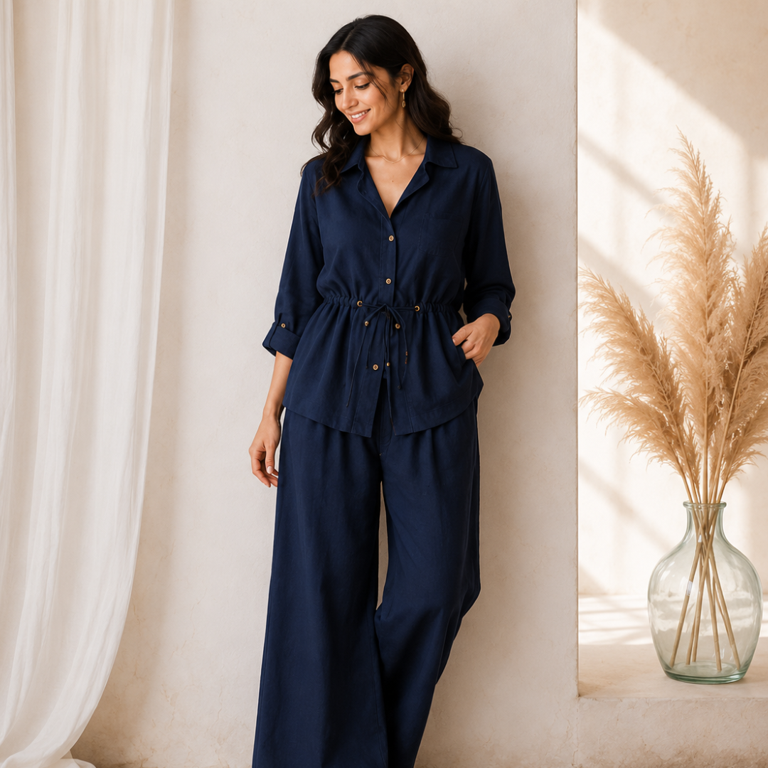 Casual Linen Look Two-Piece Outfit