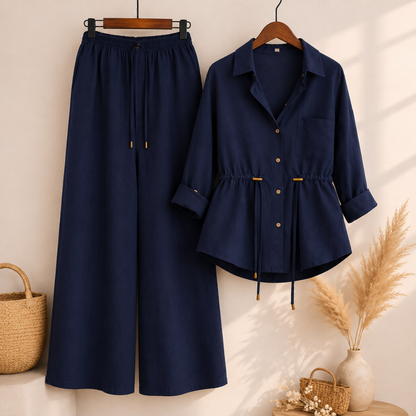 Casual Linen Look Two-Piece Outfit