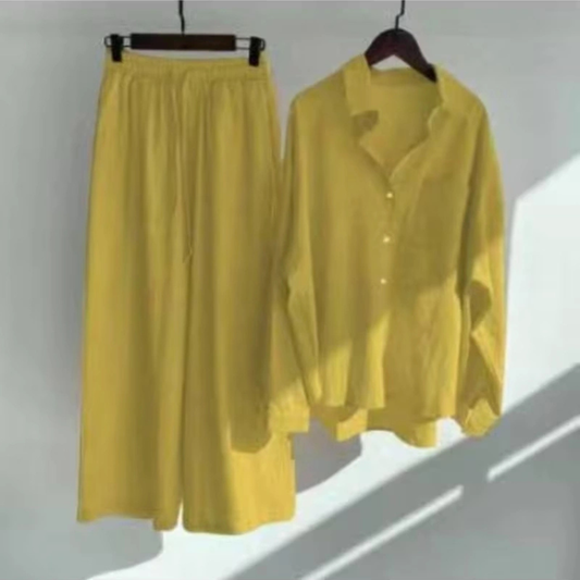 Vintage Chic Oversized Shirt & Wide-Leg Pants Co-Ord Set