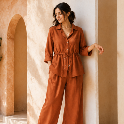 Casual Linen Look Two-Piece Outfit
