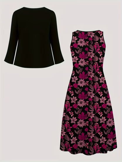 Elegant Floral Print 2-Piece Dress