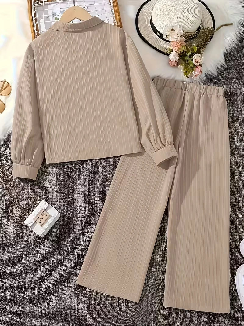 Classic Button-Down Shirt & Wide-Leg Co-Ord Set for Women