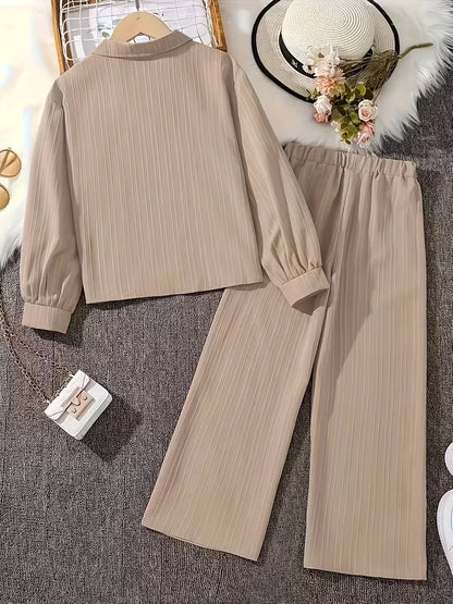 Classic Button-Down Shirt & Wide-Leg Co-Ord Set for Women