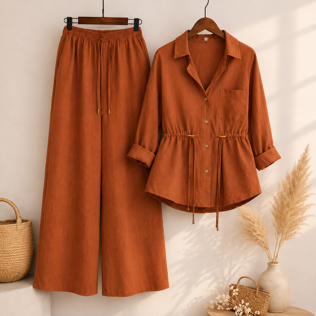 Casual Linen Look Two-Piece Outfit