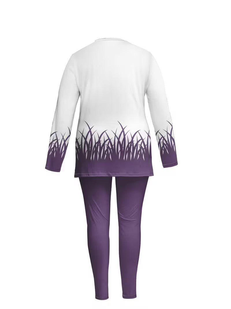 Women's Plus Size Cat Print Casual 2-Piece Outfit | Long Sleeve Crew Neck Top & High Waist Lace-Up Pants | Spring & Autumn Co-Ord Set