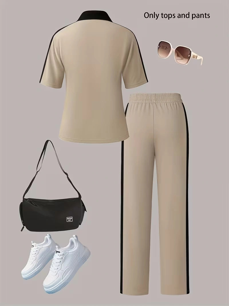 Women's Autumn  Casual Co-Ord Set |T-Shirt & Straight-Leg Pants 2-Piece Outfit