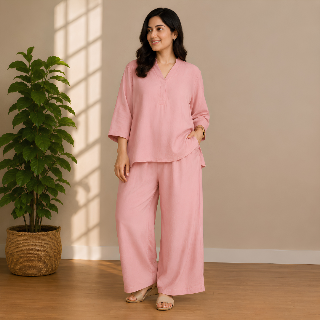 Elegant Black Kaftan Top & Wide-Leg Pants Set