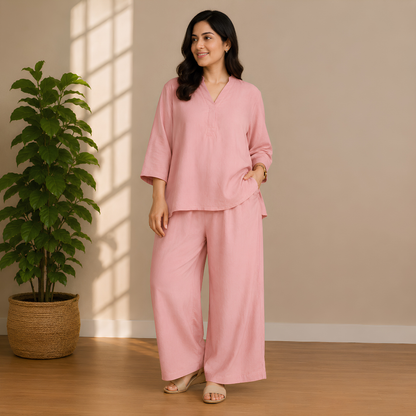 Elegant Black Kaftan Top & Wide-Leg Pants Set