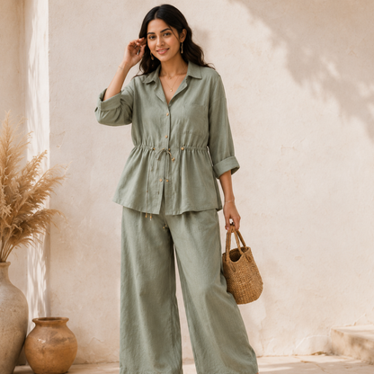 Casual Linen Look Two-Piece Outfit