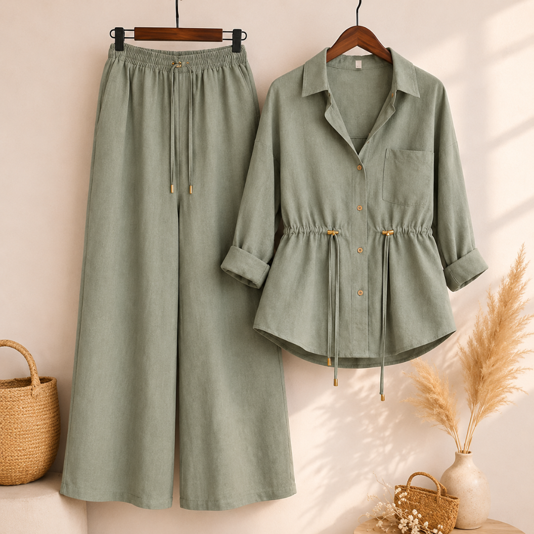 Casual Linen Look Two-Piece Outfit