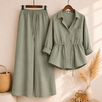 Casual Linen Look Two-Piece Outfit
