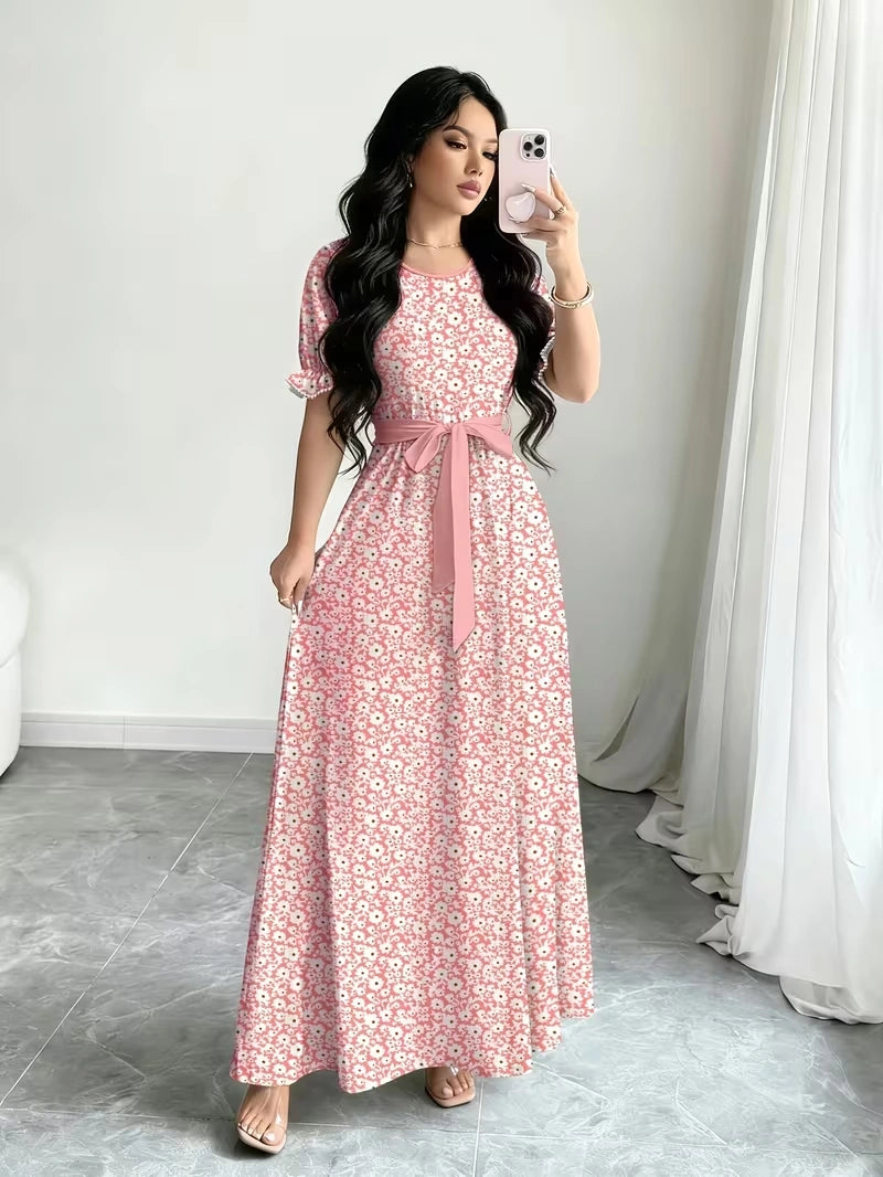 Women's Timeless Polka Dot Midi Dress – Puff Sleeve Belted Fit & Flare Dress