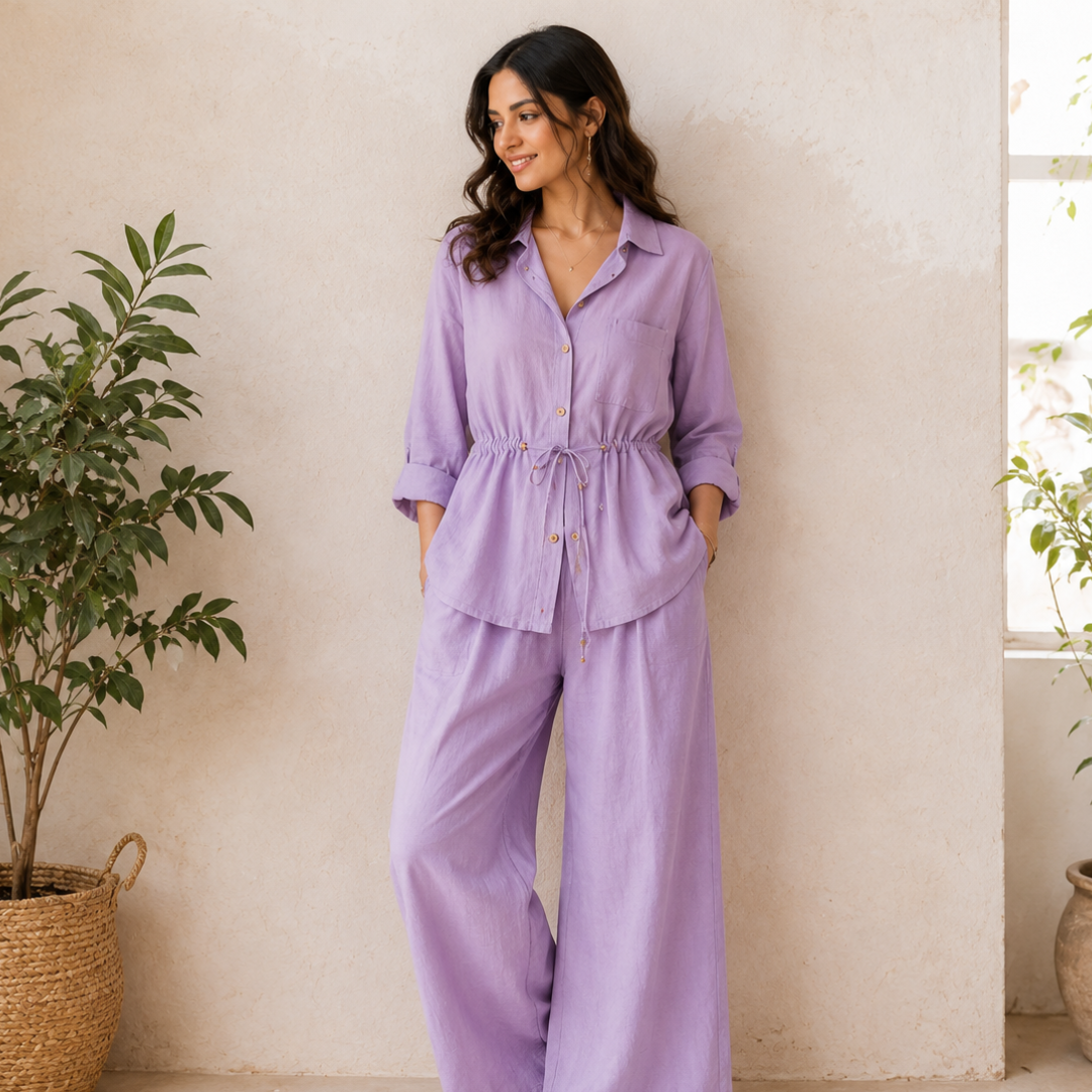 Casual Linen Look Two-Piece Outfit