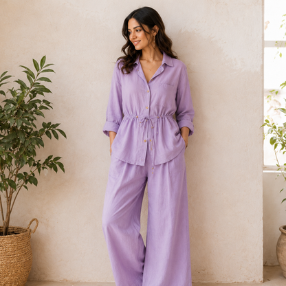 Casual Linen Look Two-Piece Outfit